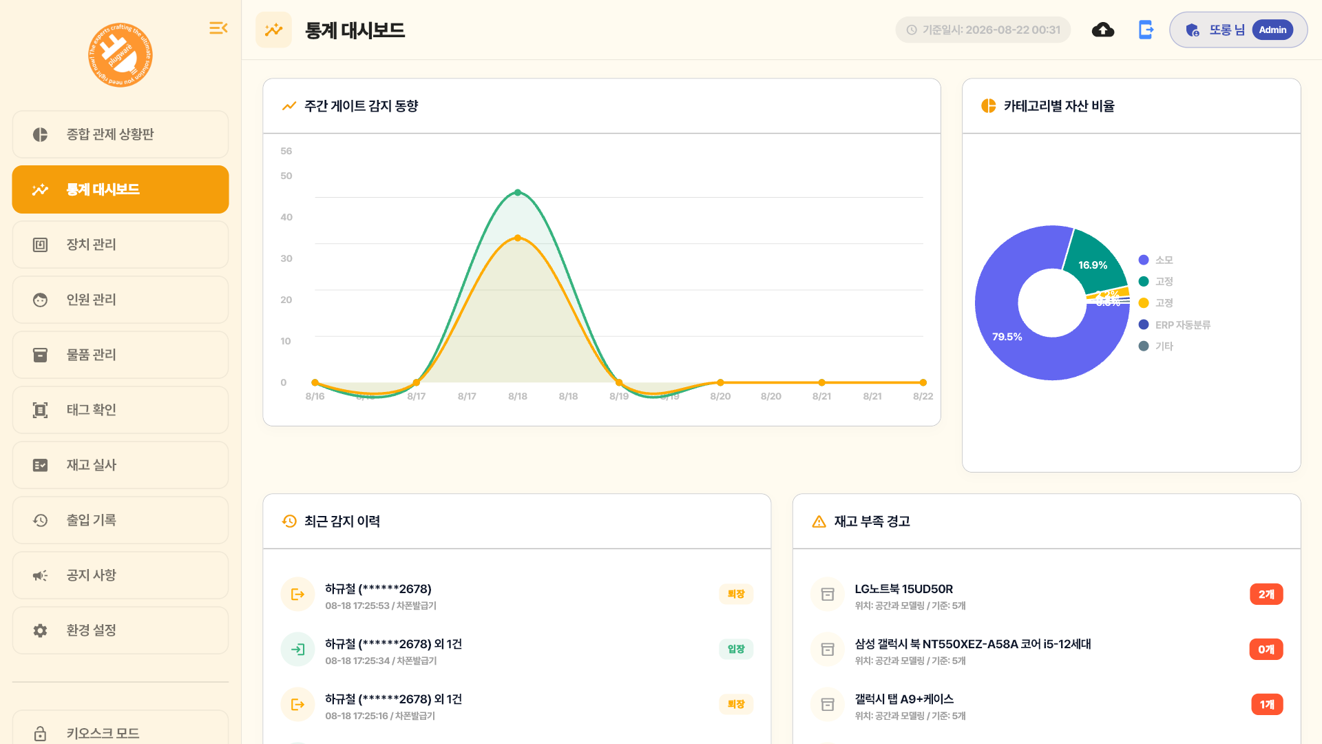plugware 태블릿 키오스크 화면